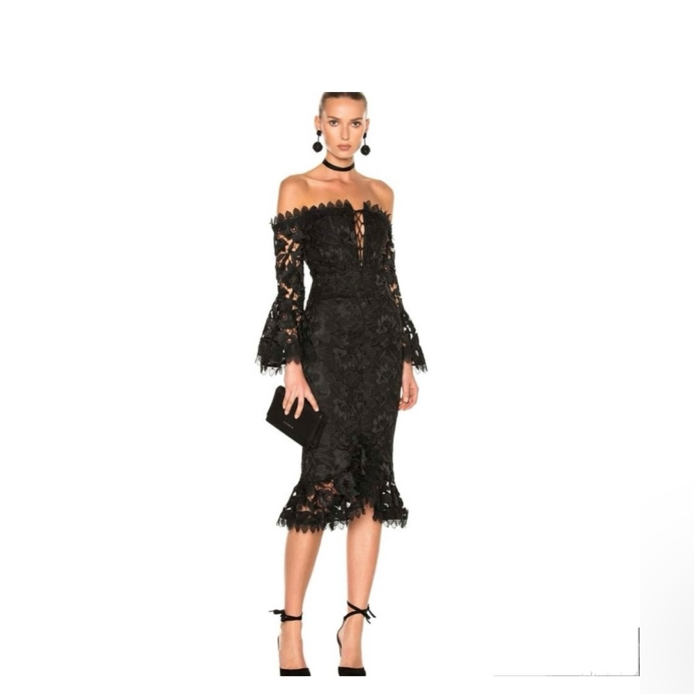 NICHOLAS Black Lace Off-Shoulder Maxi Dress